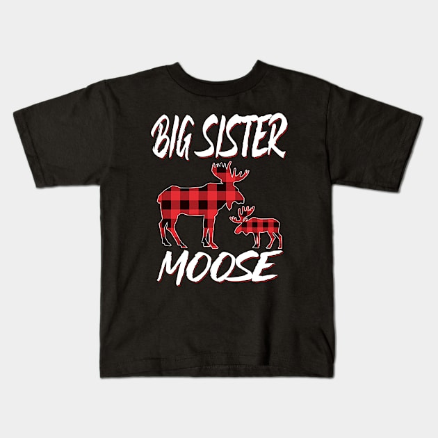 Red Plaid Big Sister Moose Matching Family Pajama Christmas Gift Kids T-Shirt by intelus